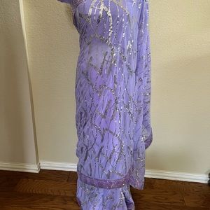 Beautiful Lavender Georgette Sequins Saree and Stitched Blouse. New.